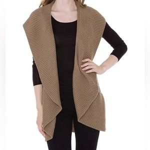 Knit Vest Wide Ruffled Trim Poncho Sweater (Khaki)